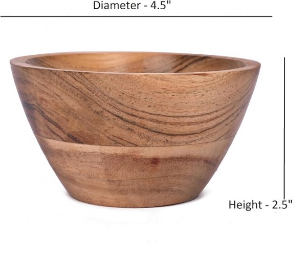 Acacia Wood Bowl Sets of 4 for Kitchen Meal Party and Salad Fruit, Vegetable, Snack (4.5" x 4.5" x 2.5")