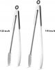 304 Stainless Steel Kitchen Cooking Tongs, 12" and 14" Set of 2 Strong BBQ Brushed Locking Food Tongs, Black