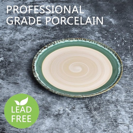 Stoneware Dinner Plates, 10.5 inches, Set of 4 for Salad, Pasta, Dessert, Microwave and Dishwasher Safe (Green, 10.5 in)