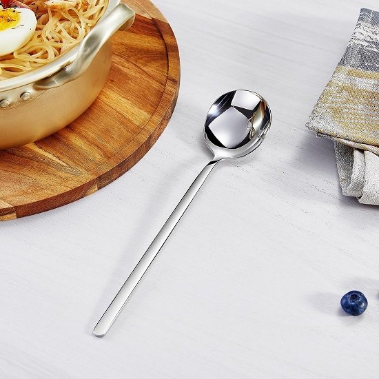 Premium Soup Spoons with Long Handles, Set of 4, 18/10 Stainless Steel, Dishwasher Safe