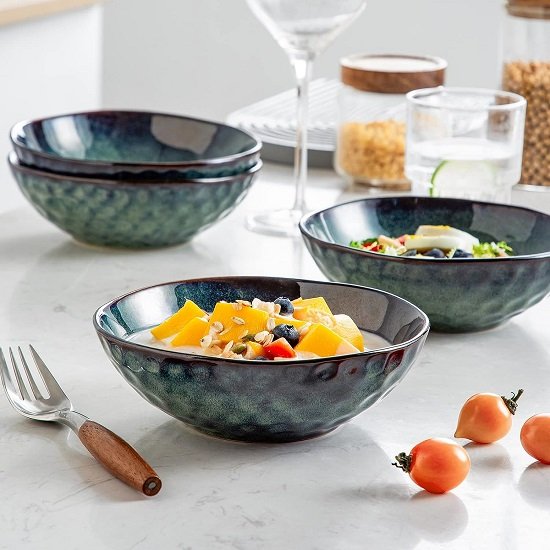 24 oz Grain Bowls, Set of 4 Ceramic Pasta Bowls, Lead-Free Soup Bowls, Dishwasher and Microwave Safe