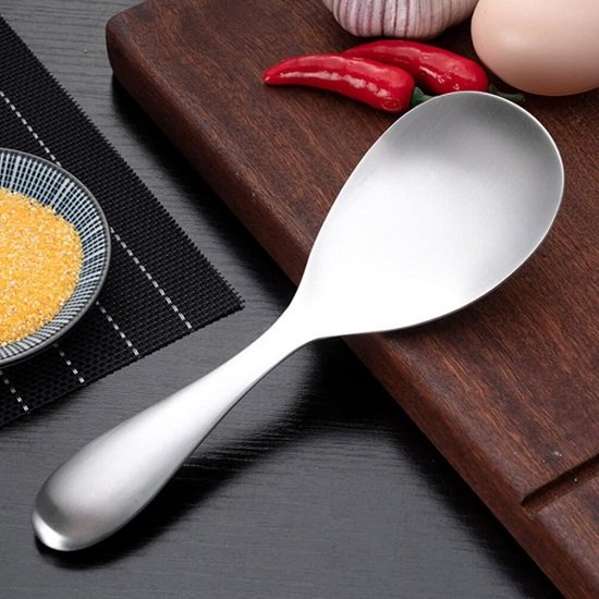 Rice Paddle Spoon Non- Stick Food Serving Spoon Stainless Steel Rice Spoon Kitchen Utensils for Home Restaurant Silver