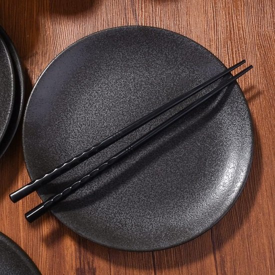 Black Plates Set, Ceramic Dinner Plates, 8 Inch  Ceramic Plates Set of 4