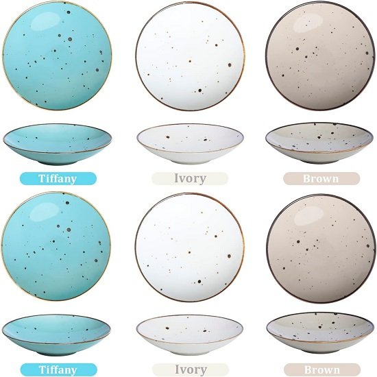 8.1" Ceramic Pasta Bowl, 26 oz Salad Bowl, Microwave and Dishwasher Safe, Sturdy and Stackable, 6-Piece Ceramic Dish and Plate Set