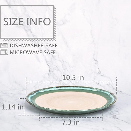Stoneware Dinner Plates, 10.5 inches, Set of 4 for Salad, Pasta, Dessert, Microwave and Dishwasher Safe (Green, 10.5 in)